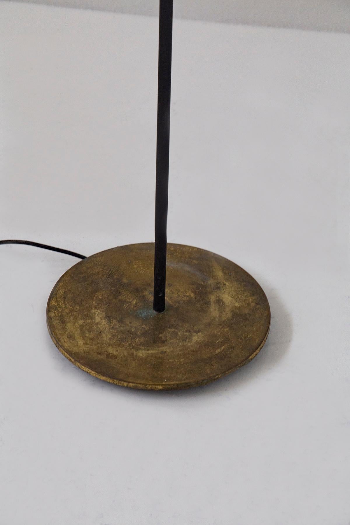 Brass Vintage Italian Attr. a Oluce floor lamp in brass and opal glass For Sale