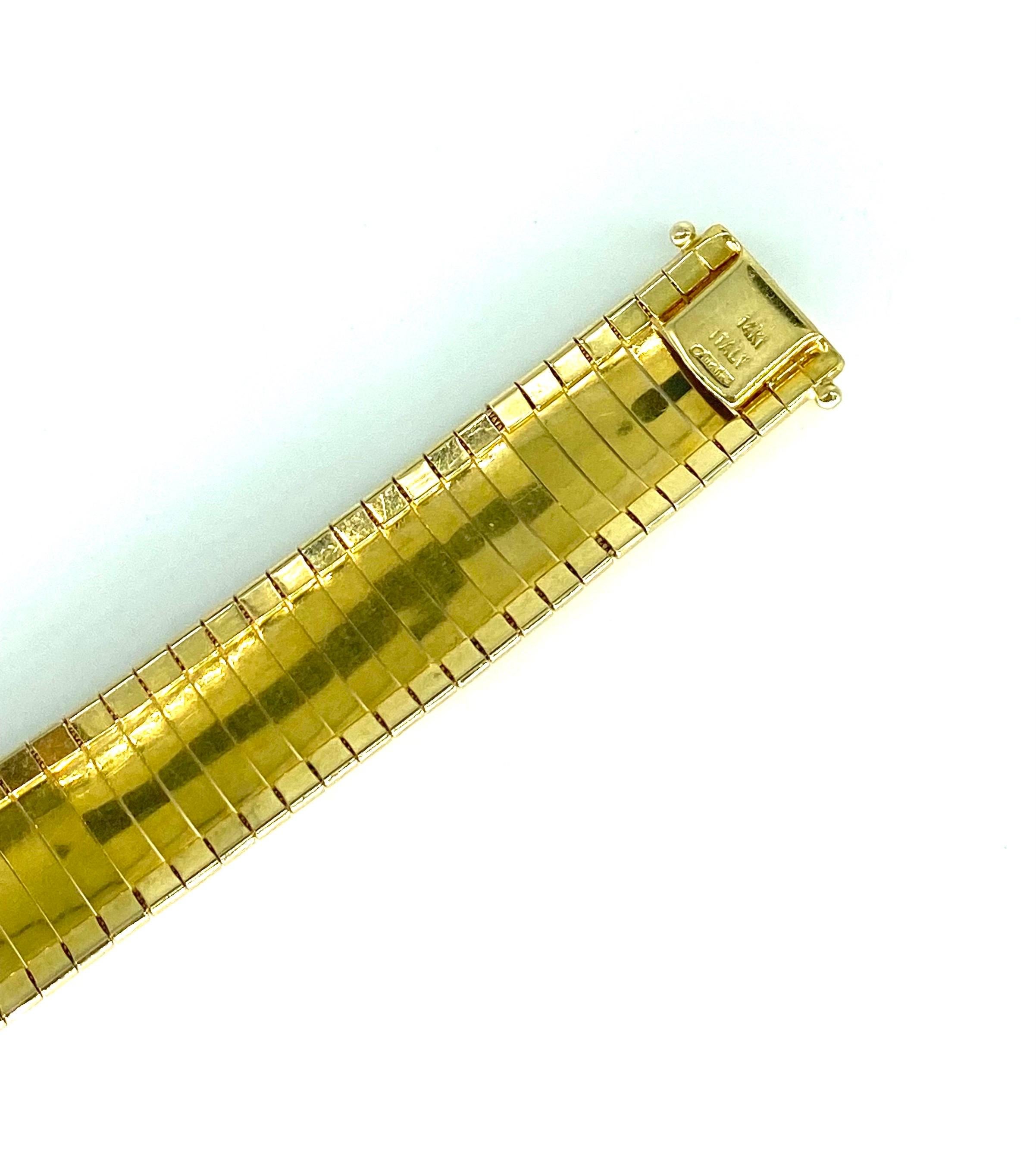 Italienisches Aurafin Breites gegliedertes Gliederarmband 14k Gold im Zustand „Gut“ im Angebot in Miami, FL
