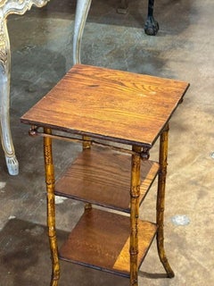 Vintage Italian Bamboo and Oak Side Table