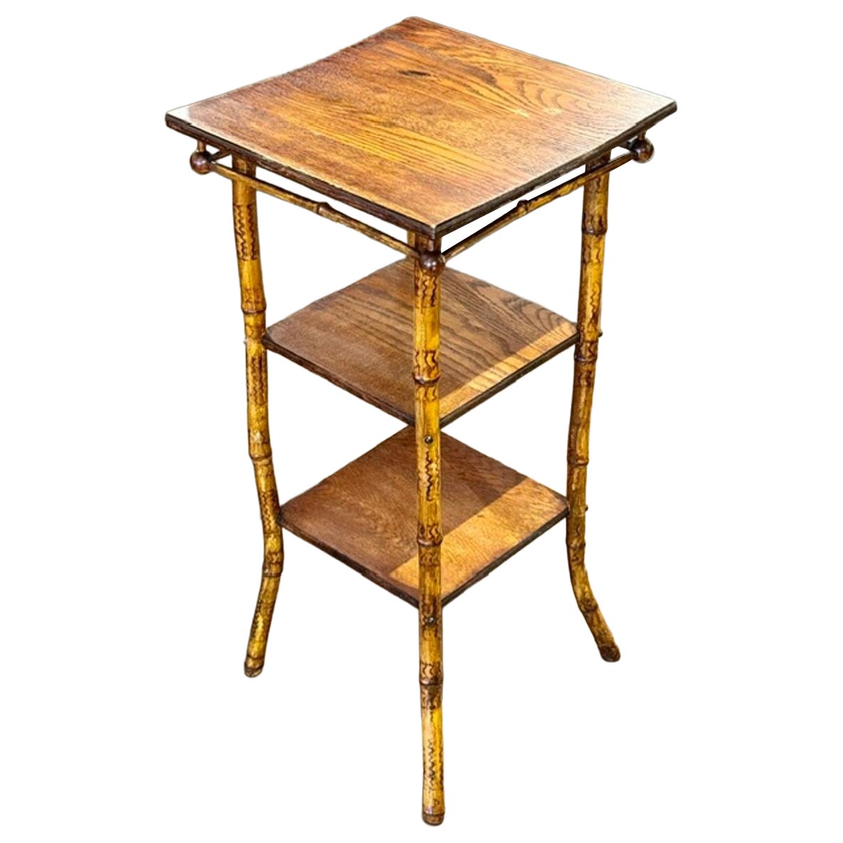 Vintage Italian Bamboo and Oak Side Table