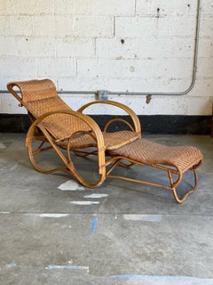 Vintage Italian Bamboo and Rattan Reclining Chaise