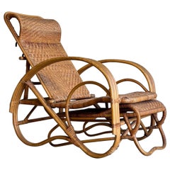 Vintage Italian Bamboo and Rattan Reclining Chaise