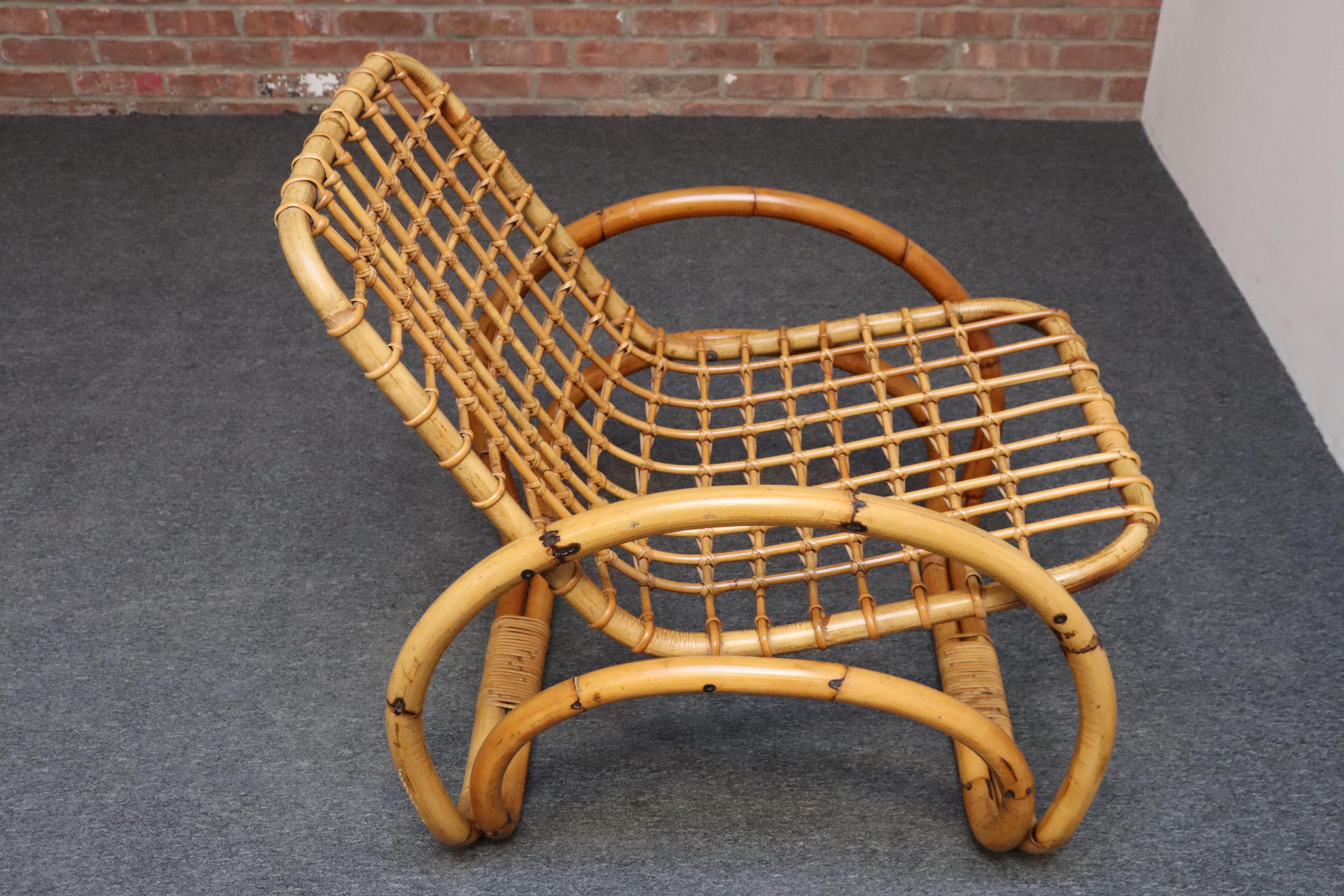 Vintage Italian Bamboo and Wicker Sculptural Lounge Chair mit zusätzlichen Polstern (Ende des 20. Jahrhunderts) im Angebot
