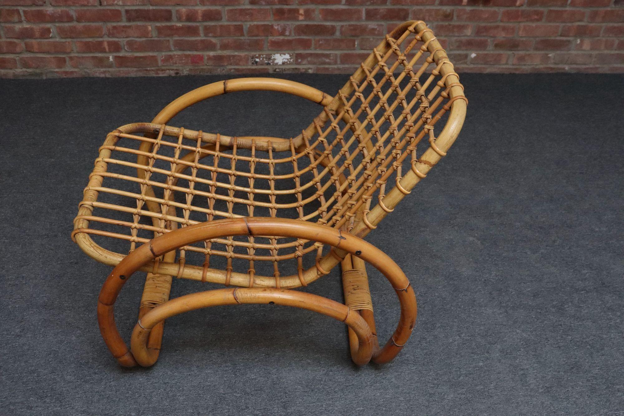 Bambù Sedia da salotto scultorea in vimini e bambù d'epoca con cuscini ADS in vendita