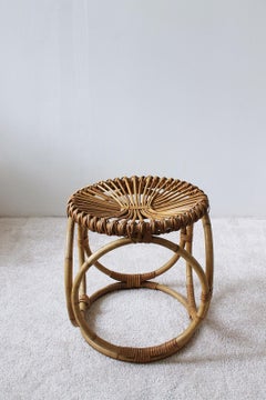 Vintage Italian Bamboo and Wicker Stool by Bonacina, 1950s