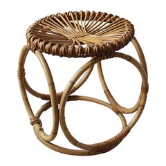 Italienischer Hocker aus Bambus und Korbgeflecht von Bonacina:: 1950er Jahre