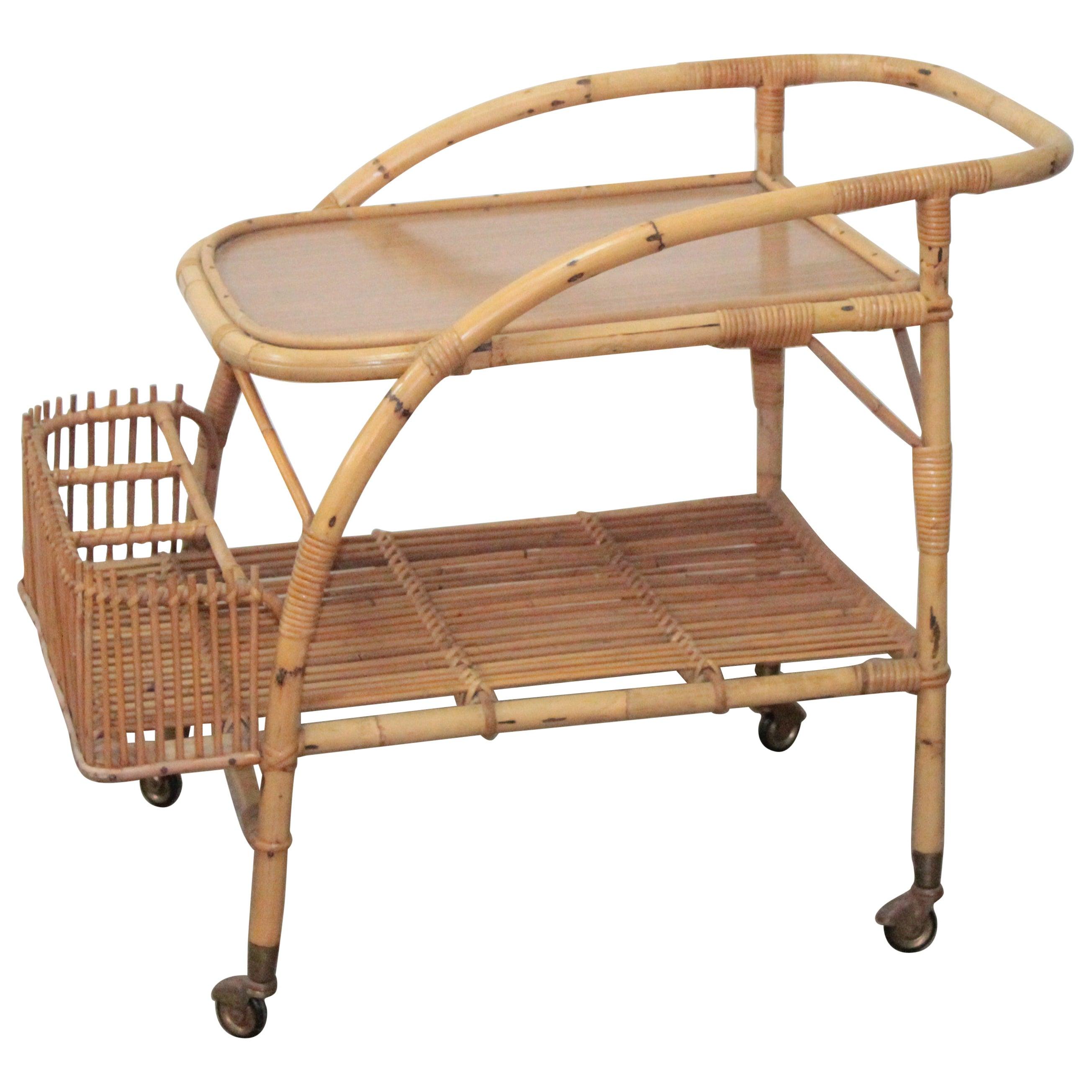 Vintage Bamboo Rattan Bar Liquor Bar Cart at 1stDibs