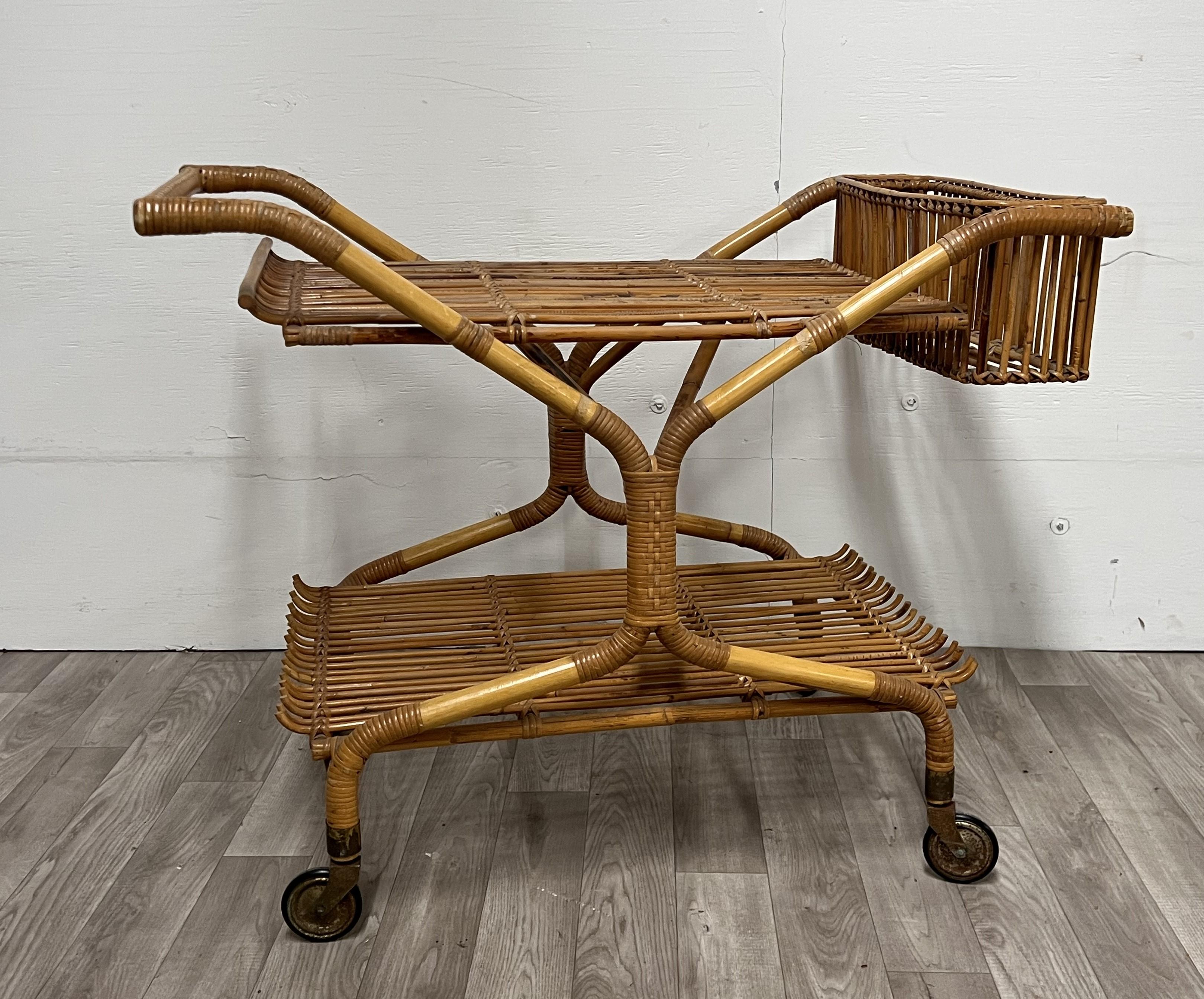 Italienischer Barwagen/Trolley aus Bambus im Vintage-Stil im Zustand „Gut“ im Angebot in Red Lion, PA