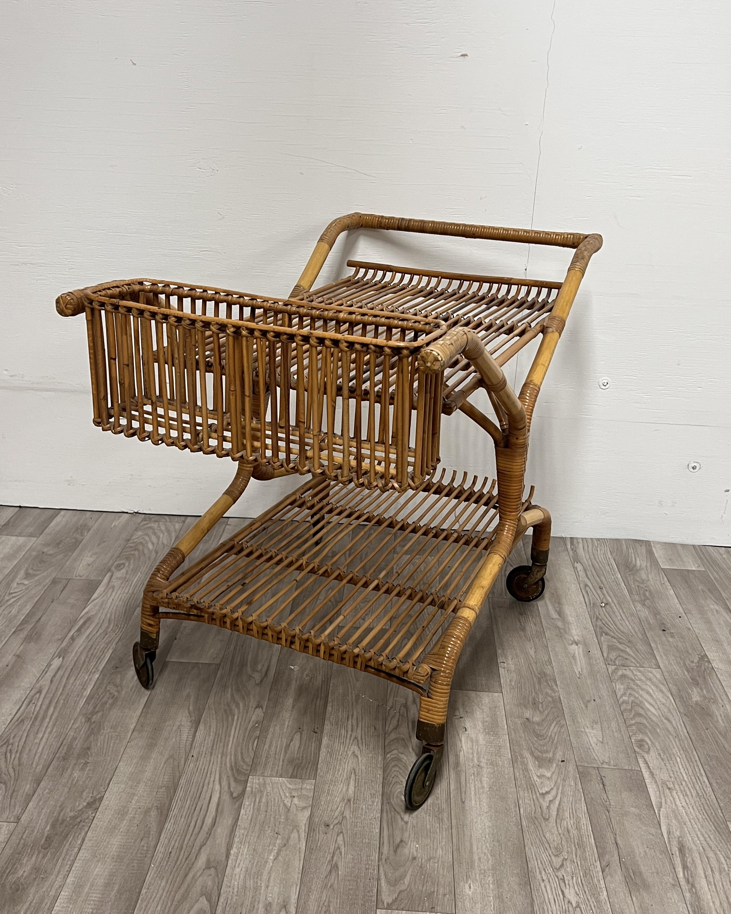 Italienischer Barwagen/Trolley aus Bambus im Vintage-Stil im Angebot 2