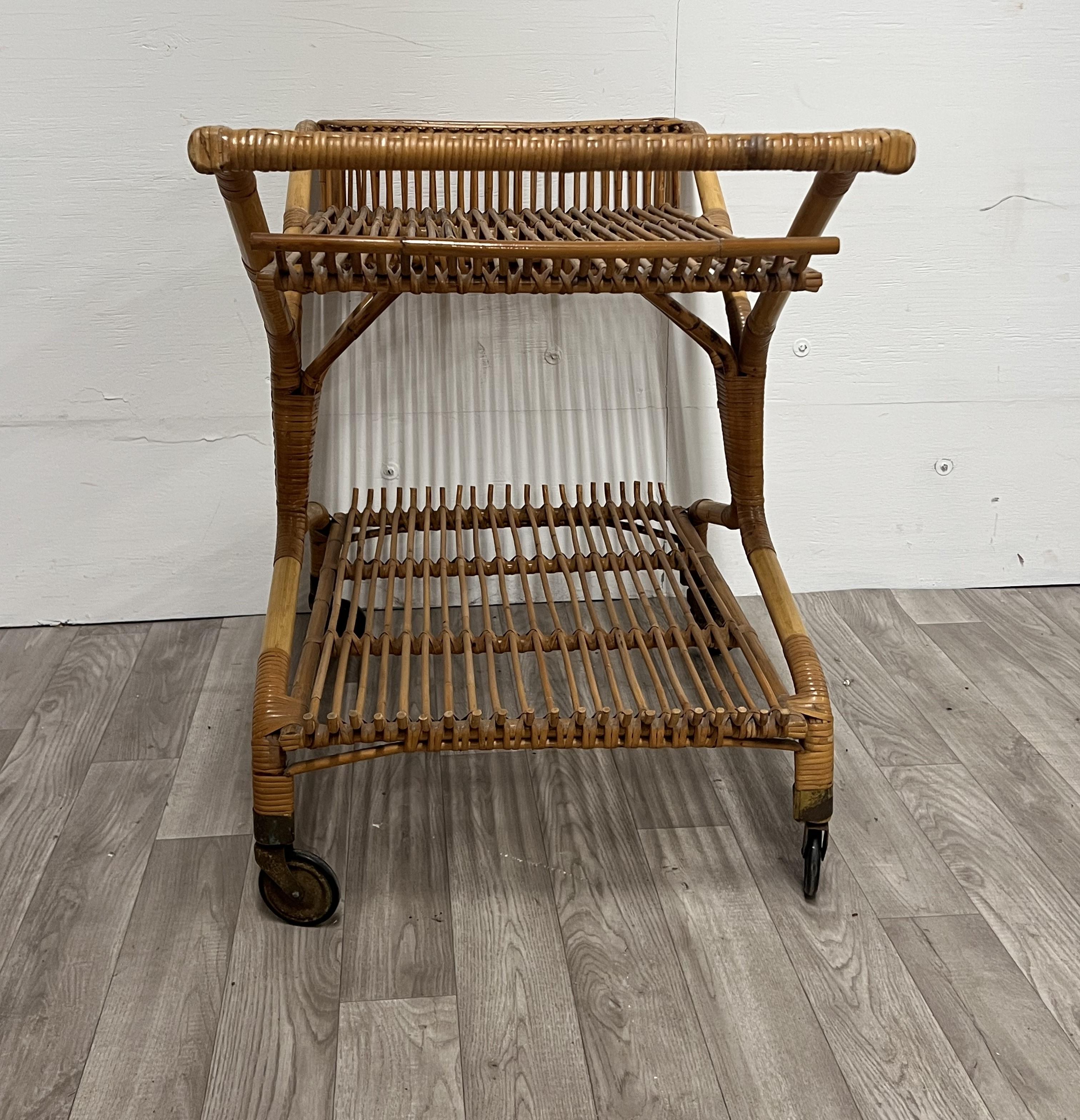 Italienischer Barwagen/Trolley aus Bambus im Vintage-Stil im Angebot 3