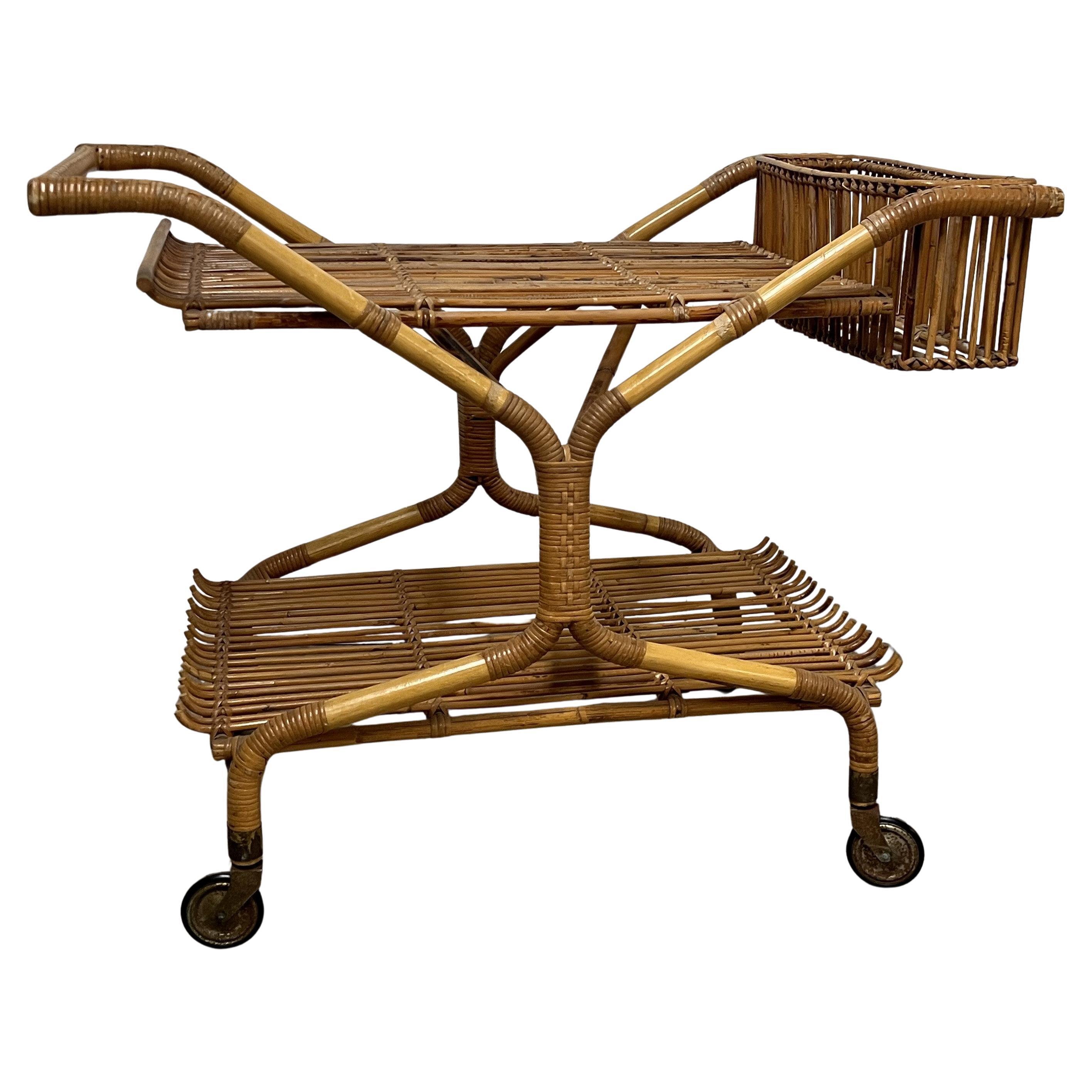 Italienischer Barwagen/Trolley aus Bambus im Vintage-Stil im Angebot