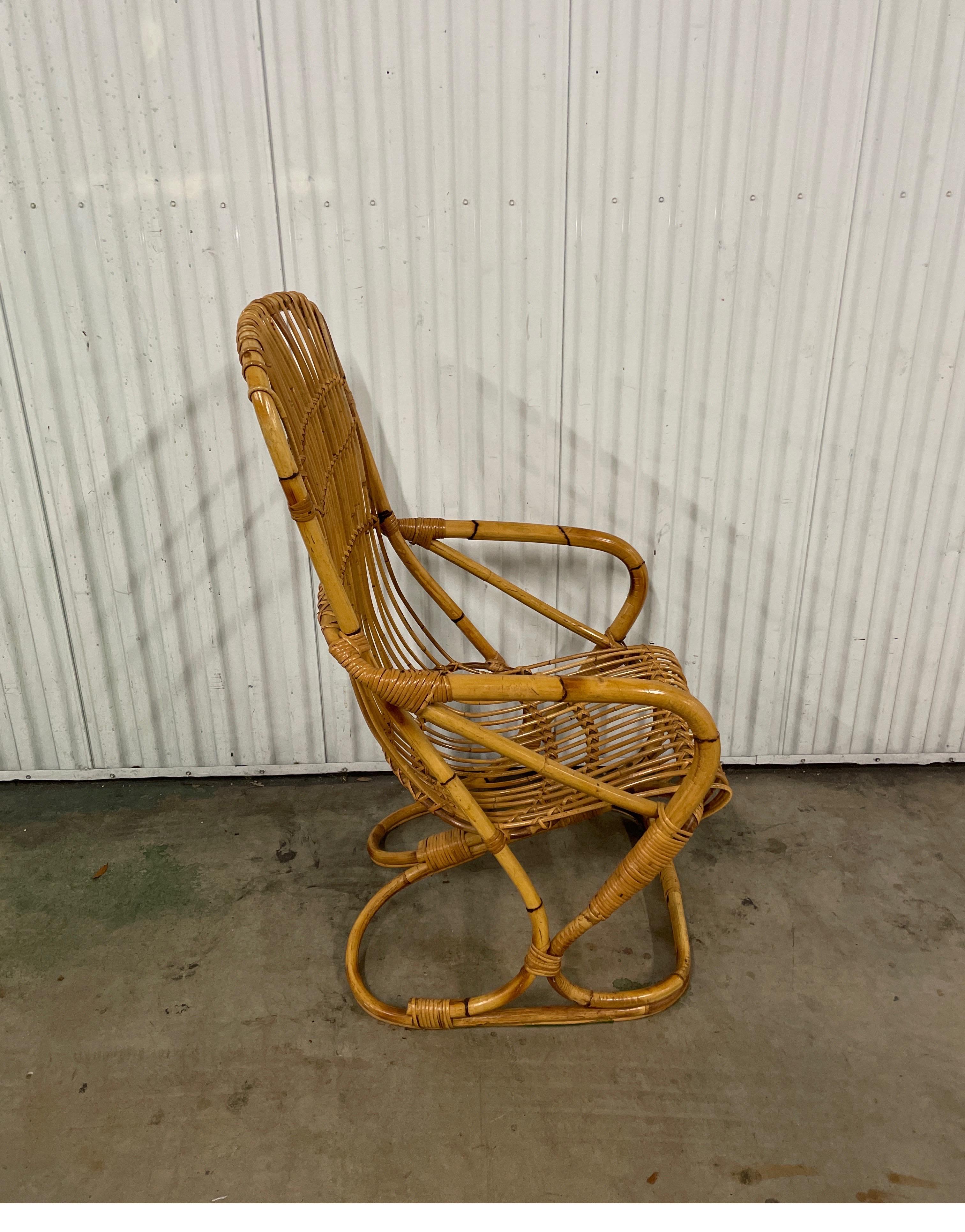 Vintage Italian Bamboo Chair by Tito Agnoli In Good Condition For Sale In West Palm Beach, FL