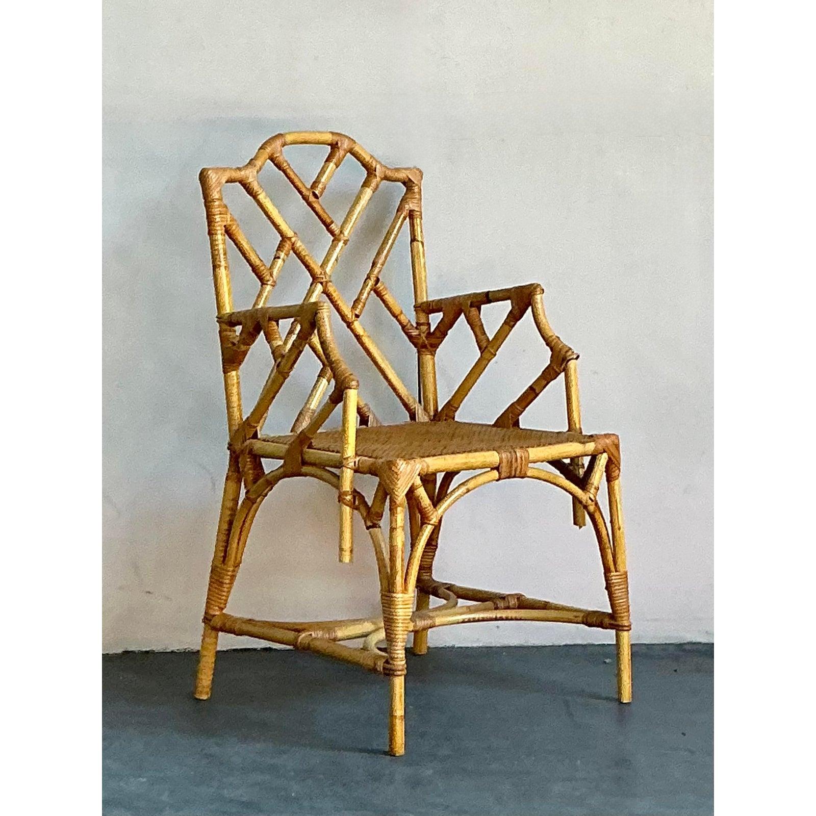 Vintage Italian Bamboo Chinese Chippendale Arm Chair (Italienisch) im Angebot