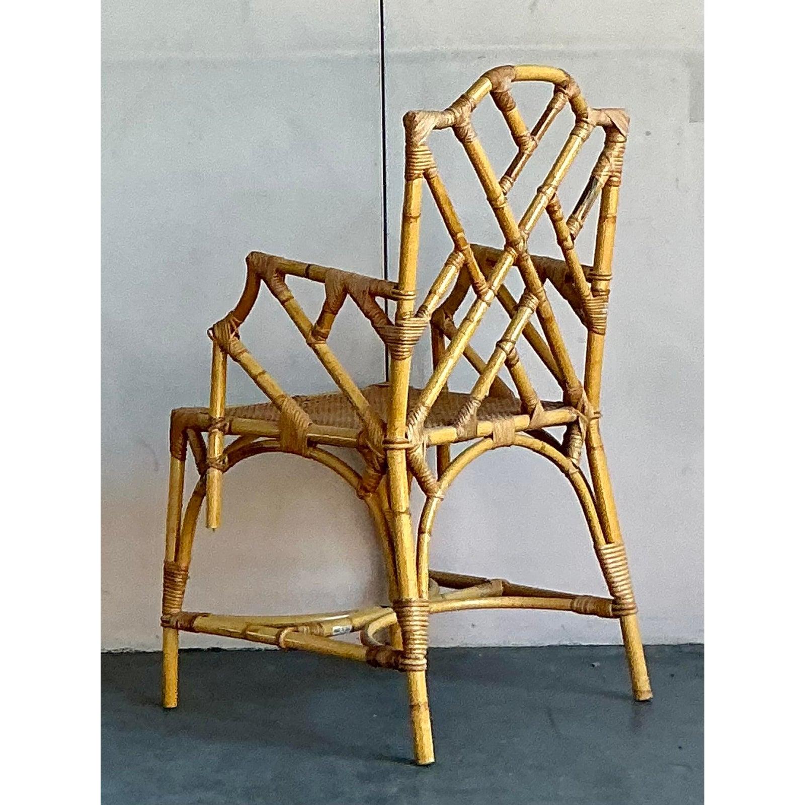 Vintage Italian Bamboo Chinese Chippendale Arm Chair im Zustand „Gut“ im Angebot in West Palm Beach, FL