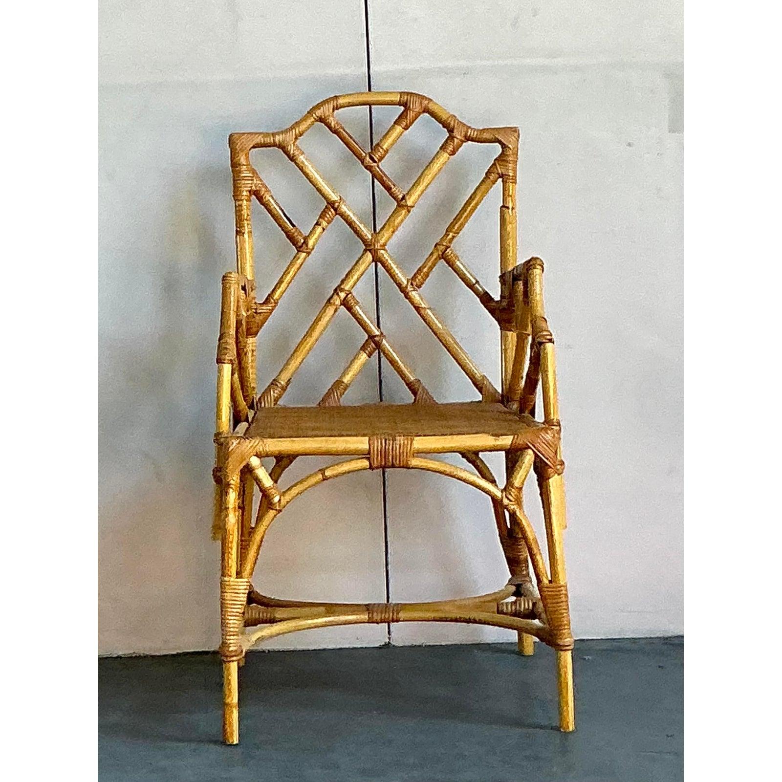 Vintage Italian Bamboo Chinese Chippendale Arm Chair (20. Jahrhundert) im Angebot