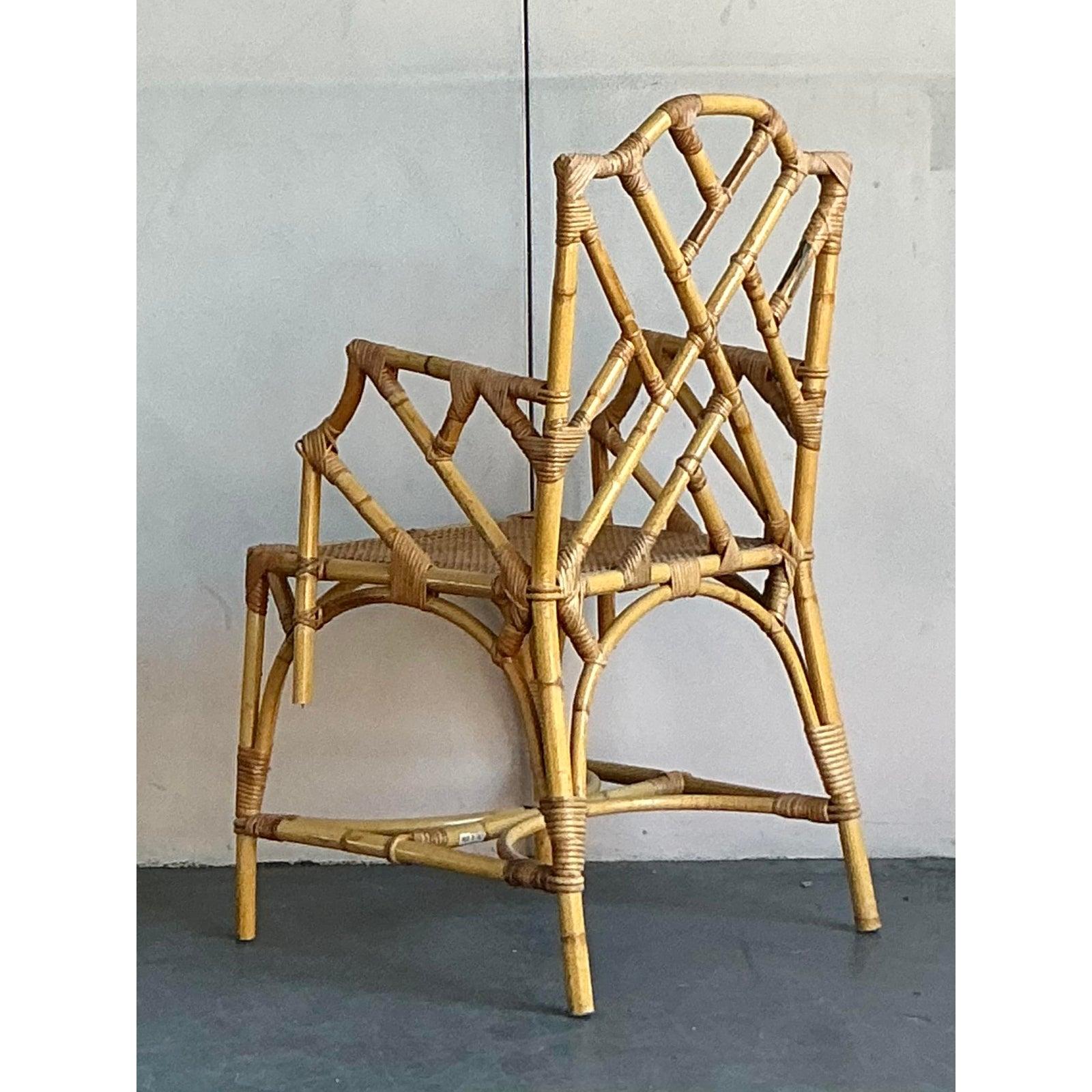 Vintage Italian Bamboo Chinese Chippendale Arm Chair (Bambus) im Angebot