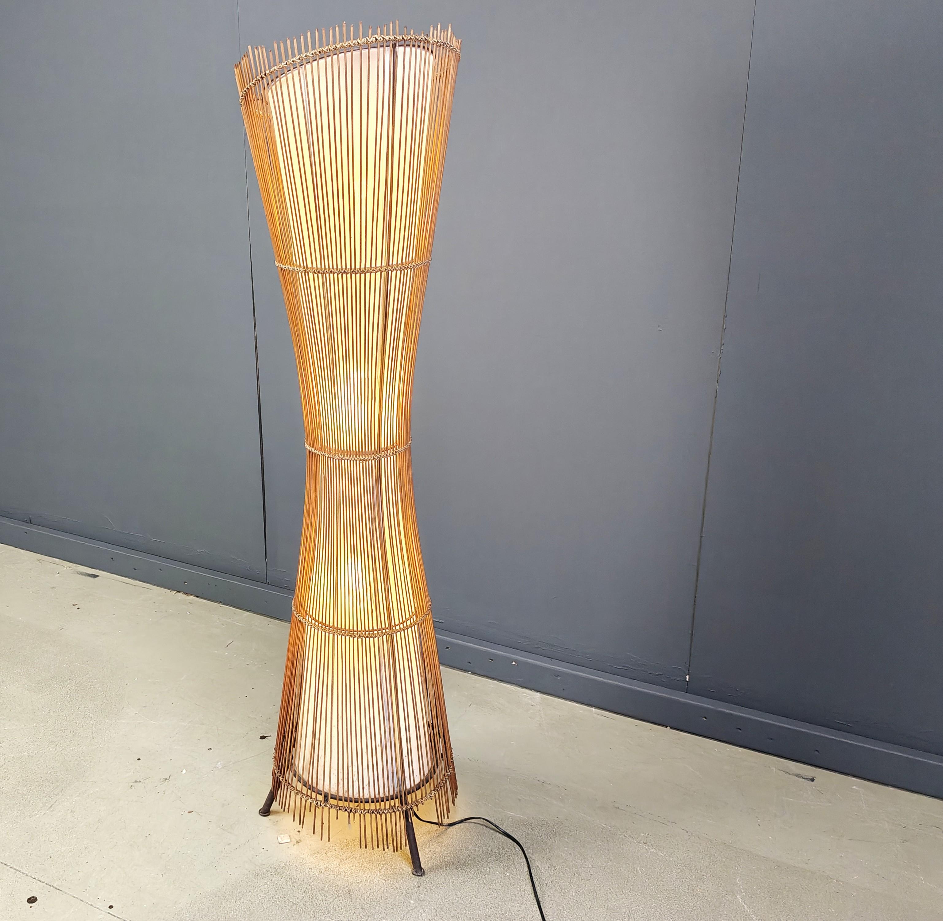 Bohemian Vintage italian bamboo floor lamp, 1960s For Sale