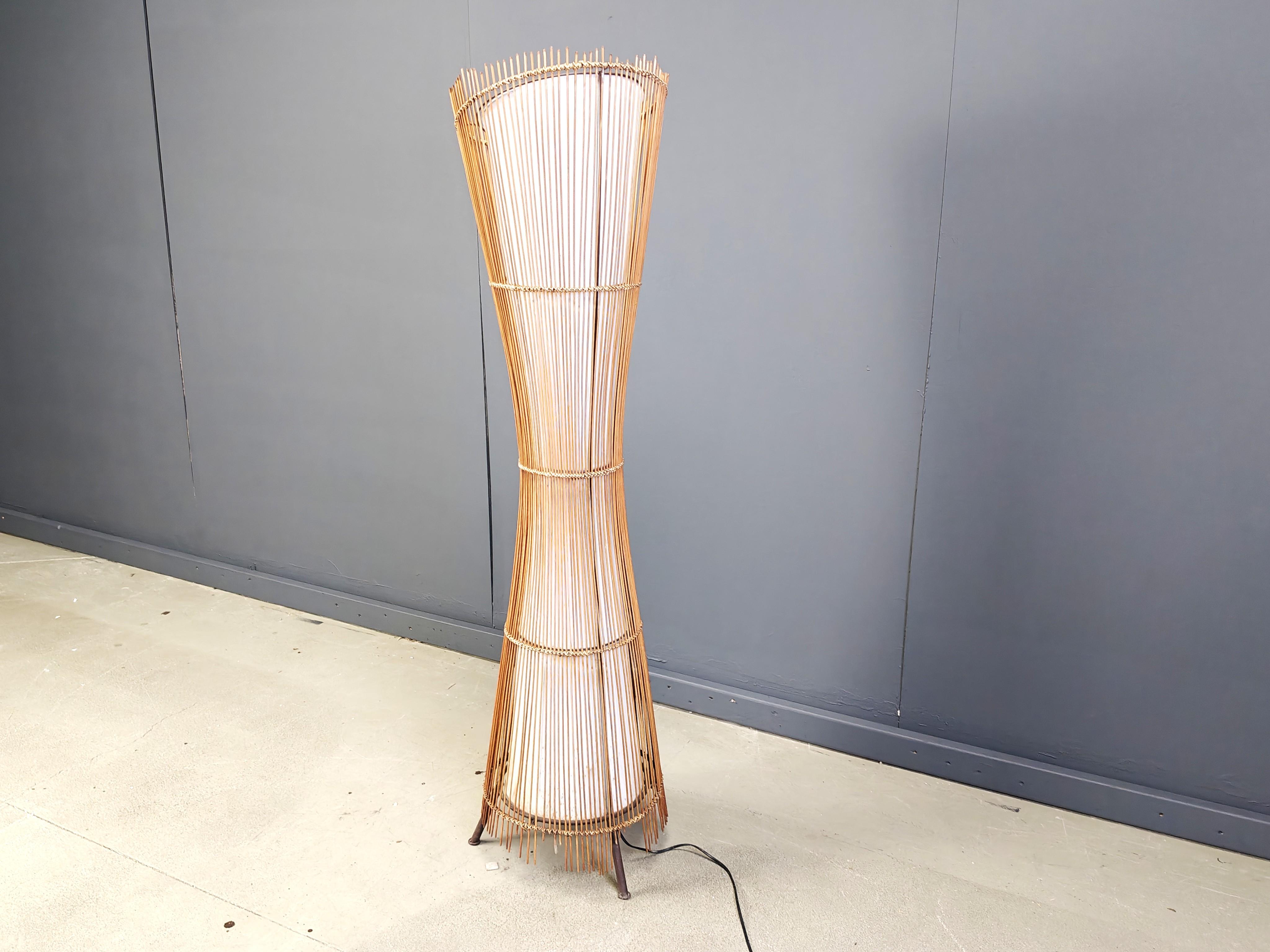 Fabric Vintage italian bamboo floor lamp, 1960s For Sale