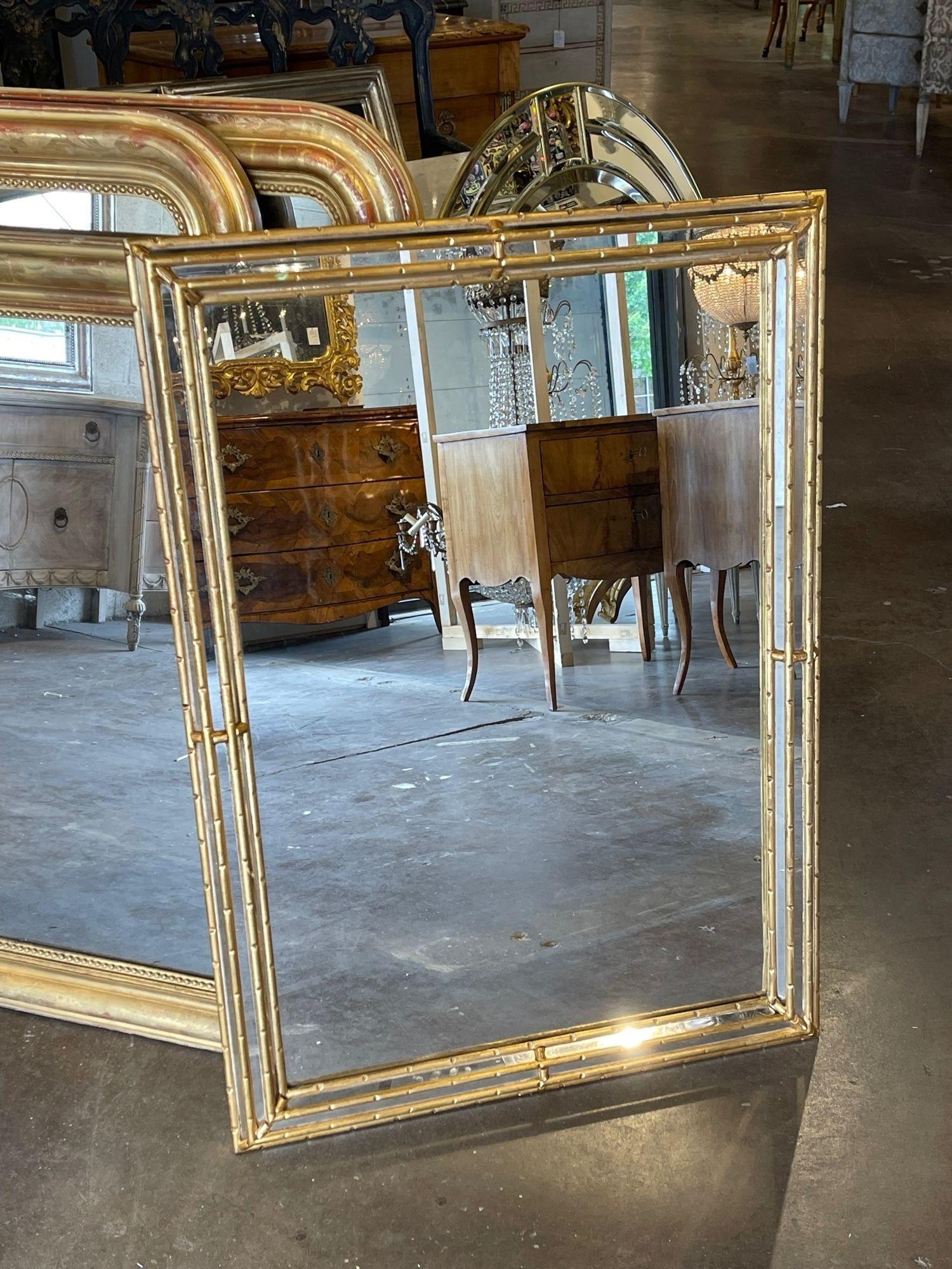 Vintage Italian Bamboo Form Gold Leaf Mirror In Good Condition In Dallas, TX