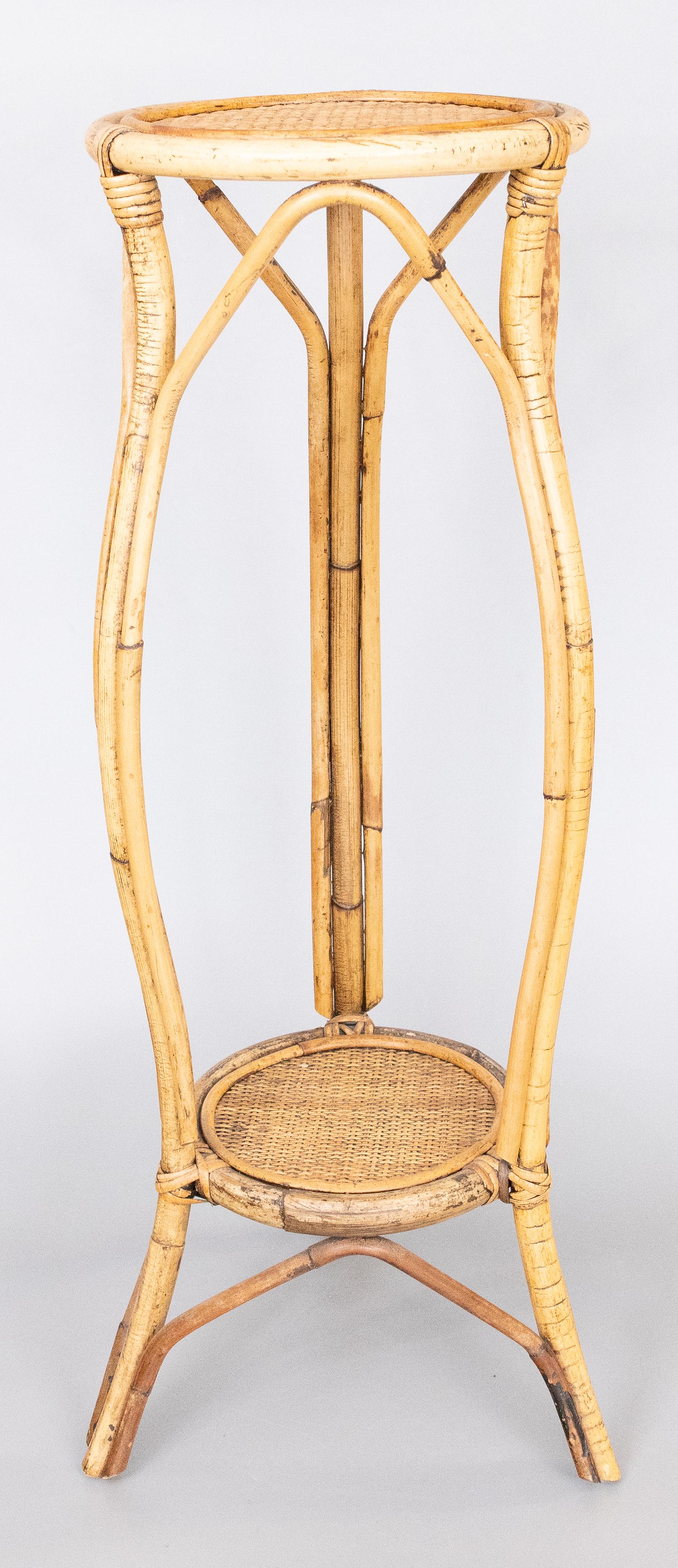 Vintage Italian Bamboo & Rattan 2 Tier Pedestal Display Plant Stand, ca. 1960 (Bambus) im Angebot