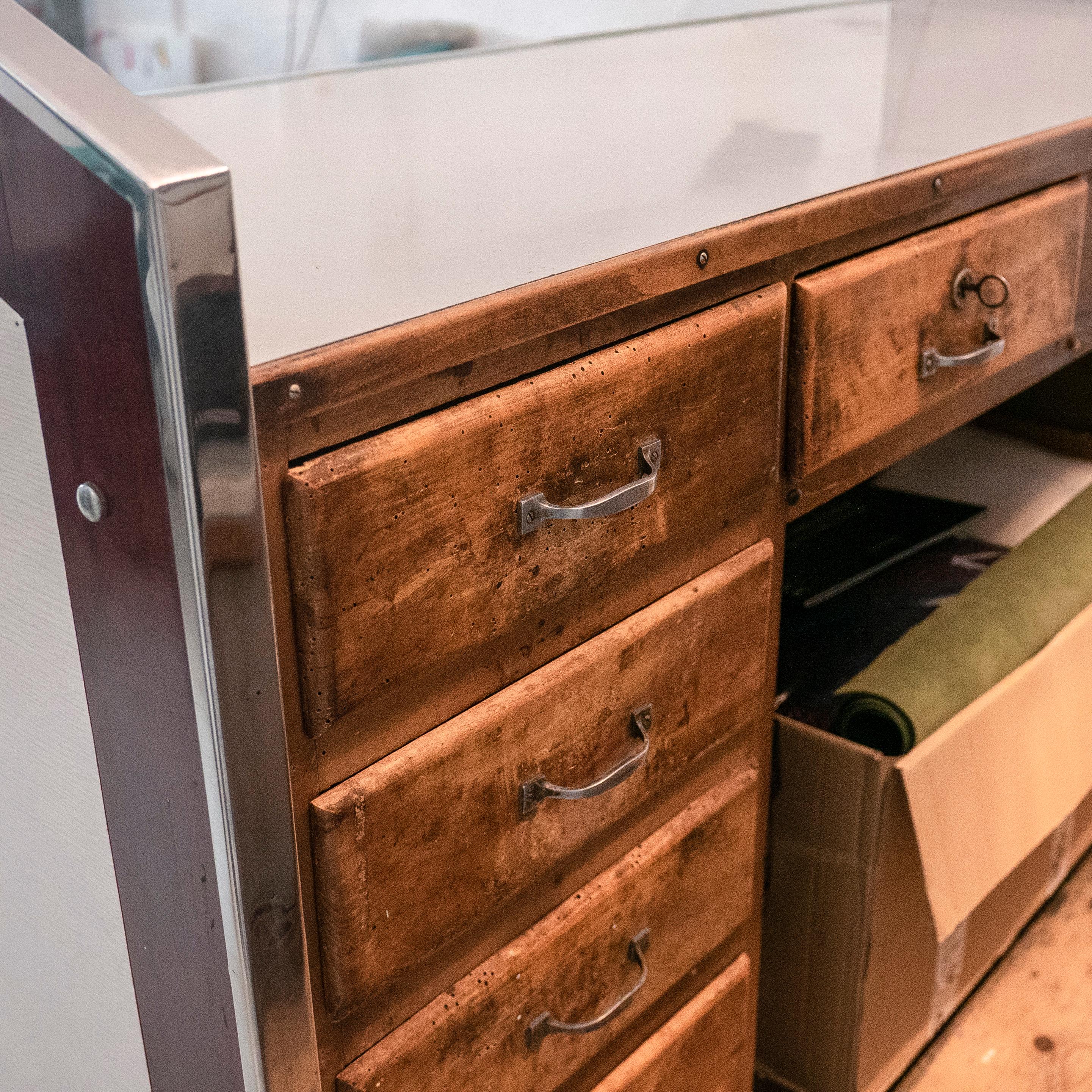 Vintage Italian Bar Counter in Wood and Veneer from the 1950s, Old Milanese Bar 3