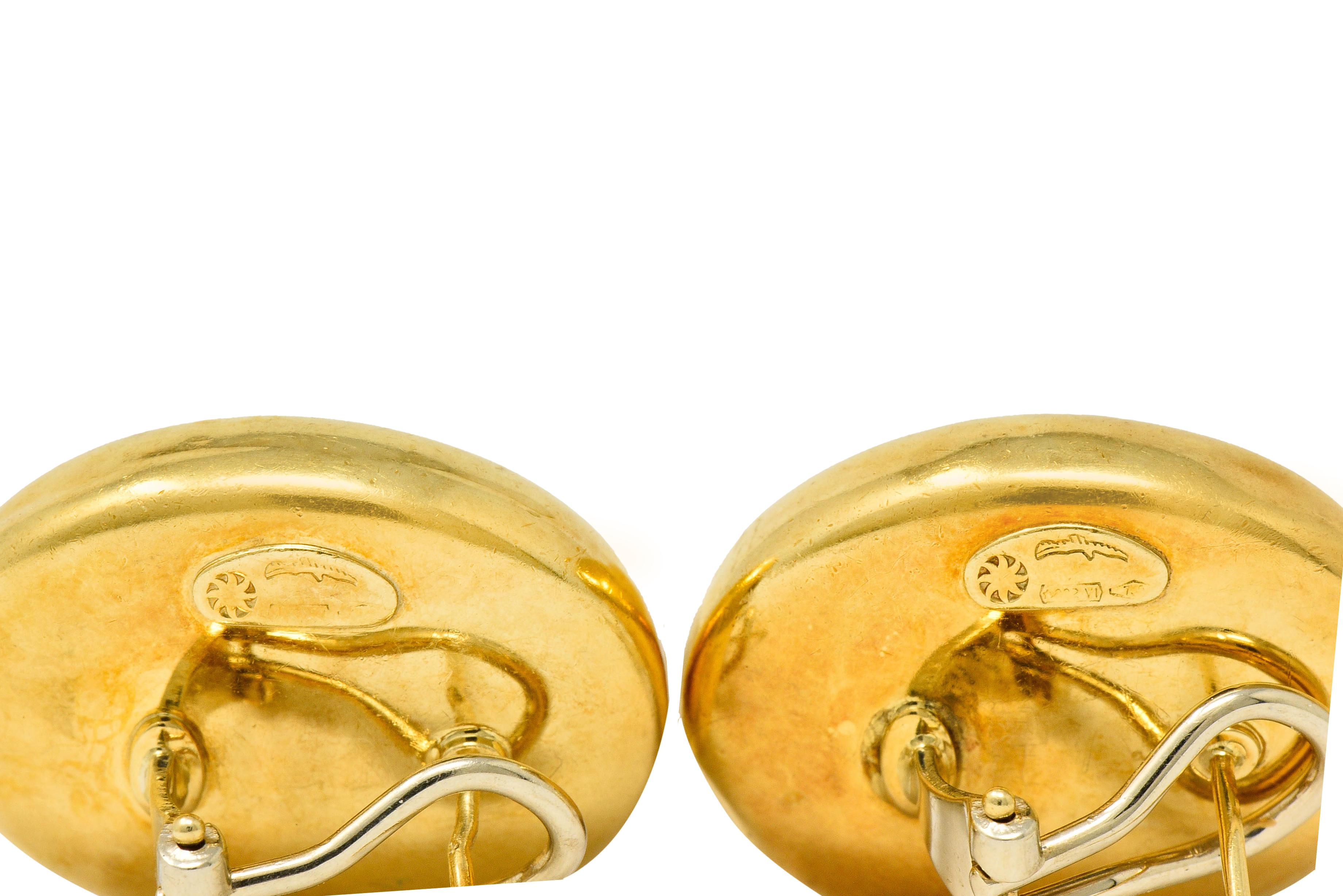 Vintage Italian Baraka Lapis Cabochon 18 Karat Gold Earrings In Excellent Condition In Philadelphia, PA