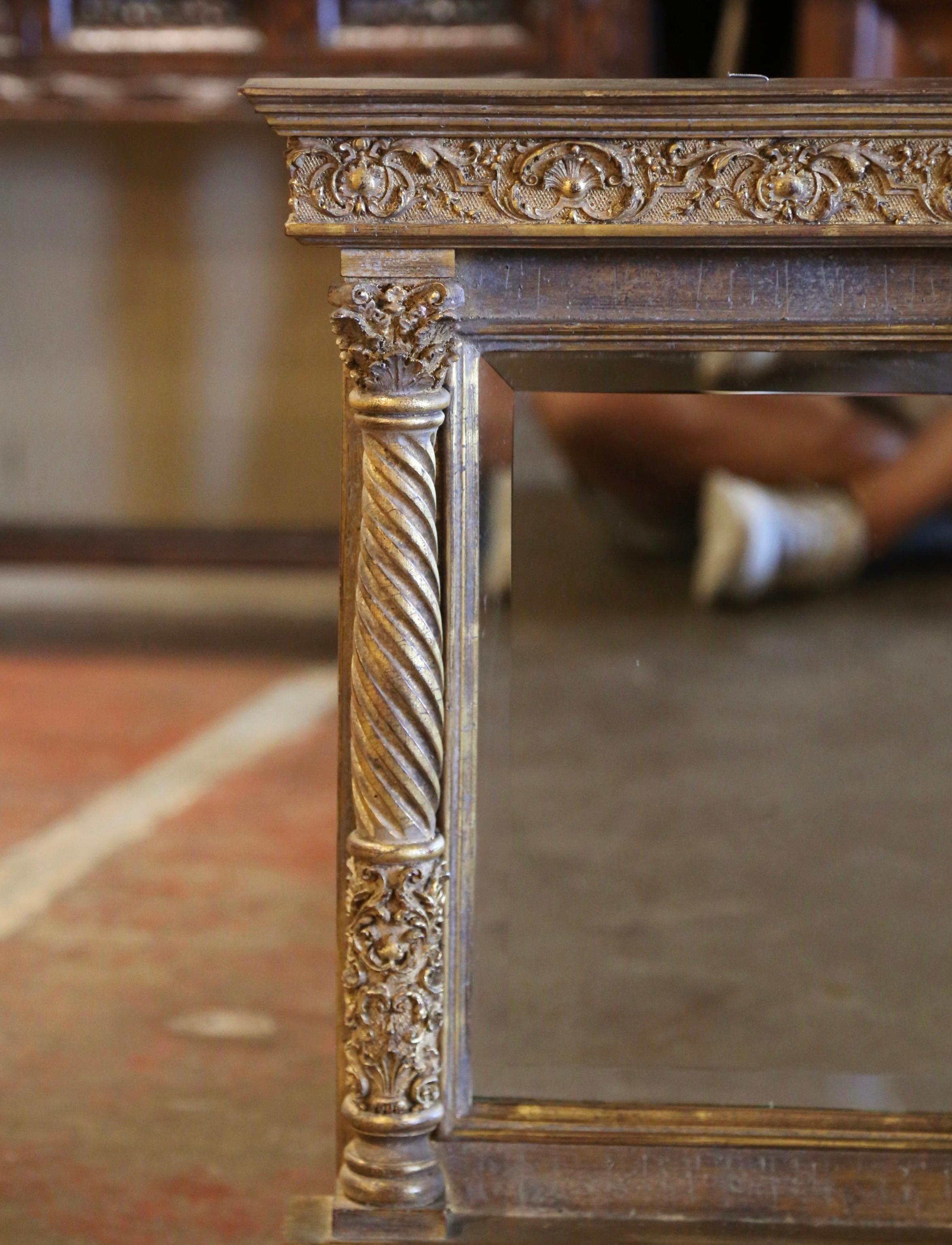 20th Century Vintage Italian Baroque Carved Giltwood Wall Mirror For Sale
