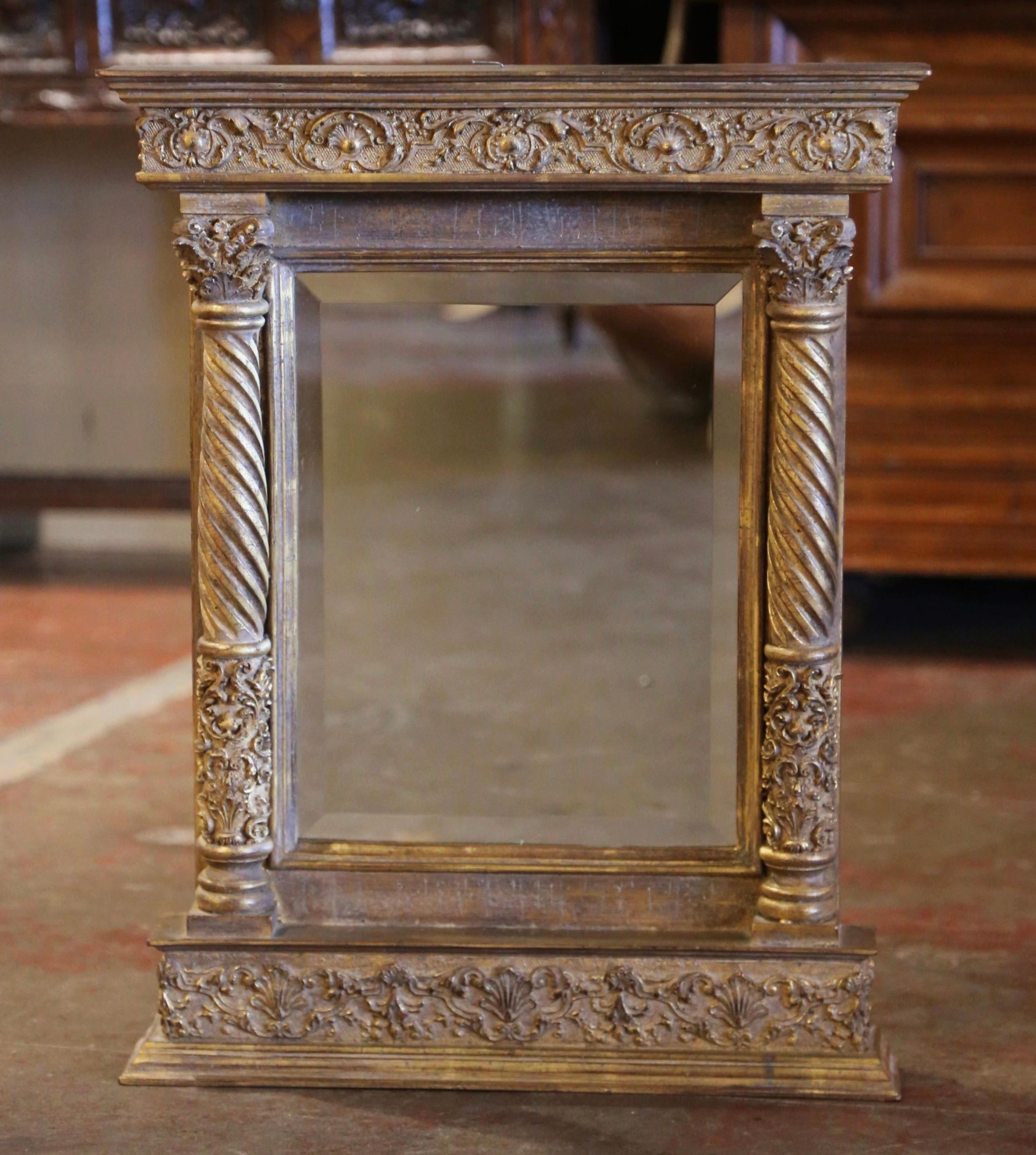 Gold Leaf Vintage Italian Baroque Carved Giltwood Wall Mirror For Sale