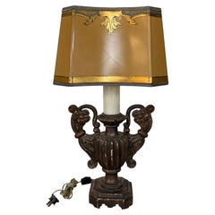Lampada da tavolo vintage in legno intagliato in stile barocco italiano - Patina invecchiata