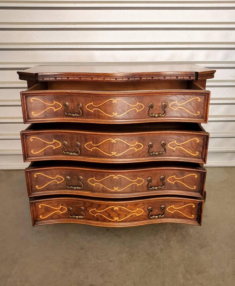 Vintage Italian Baroque Marquetry Burled Walnut Chest of Drawers 3