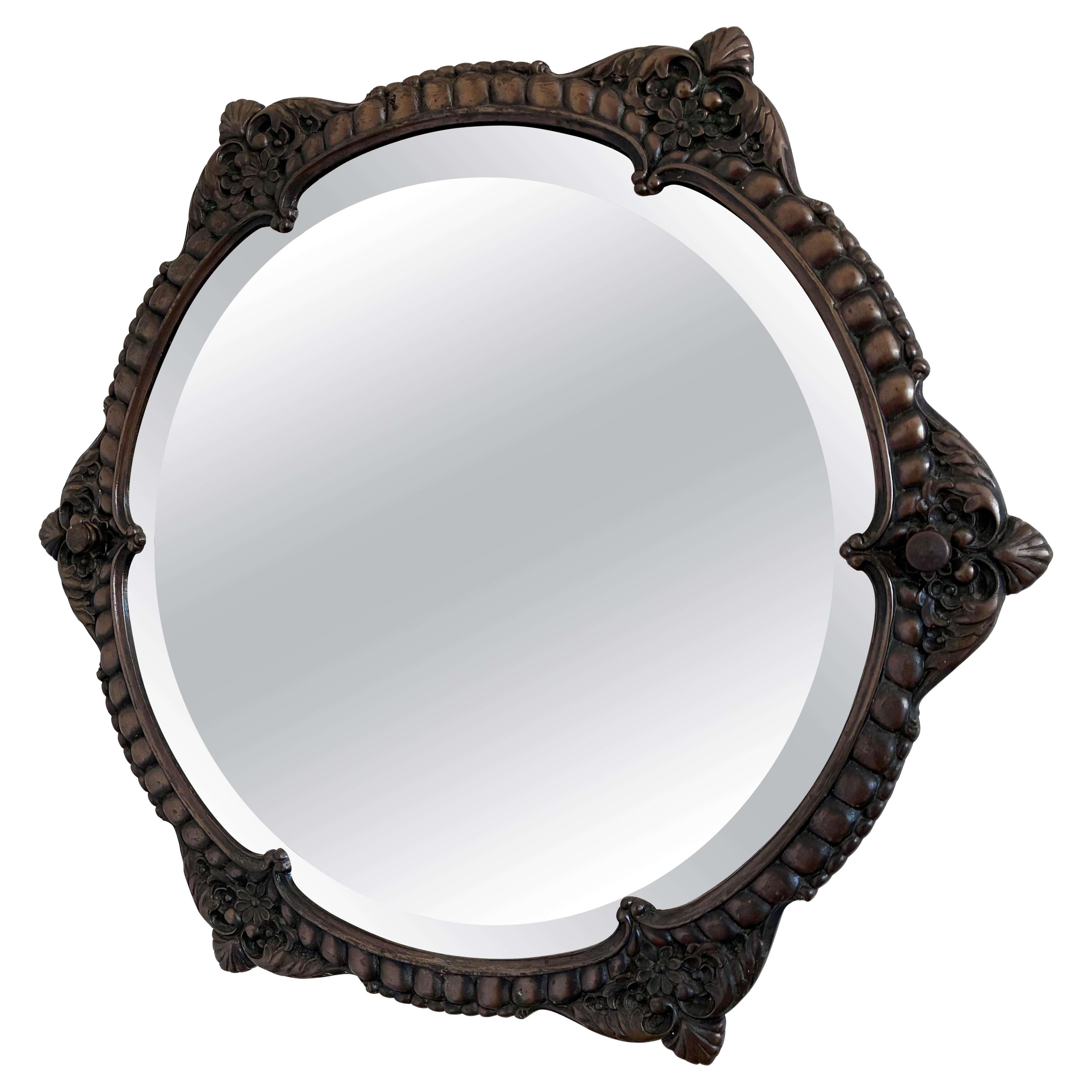 Vintage Italian Baroque Revival Round Wall Mirror