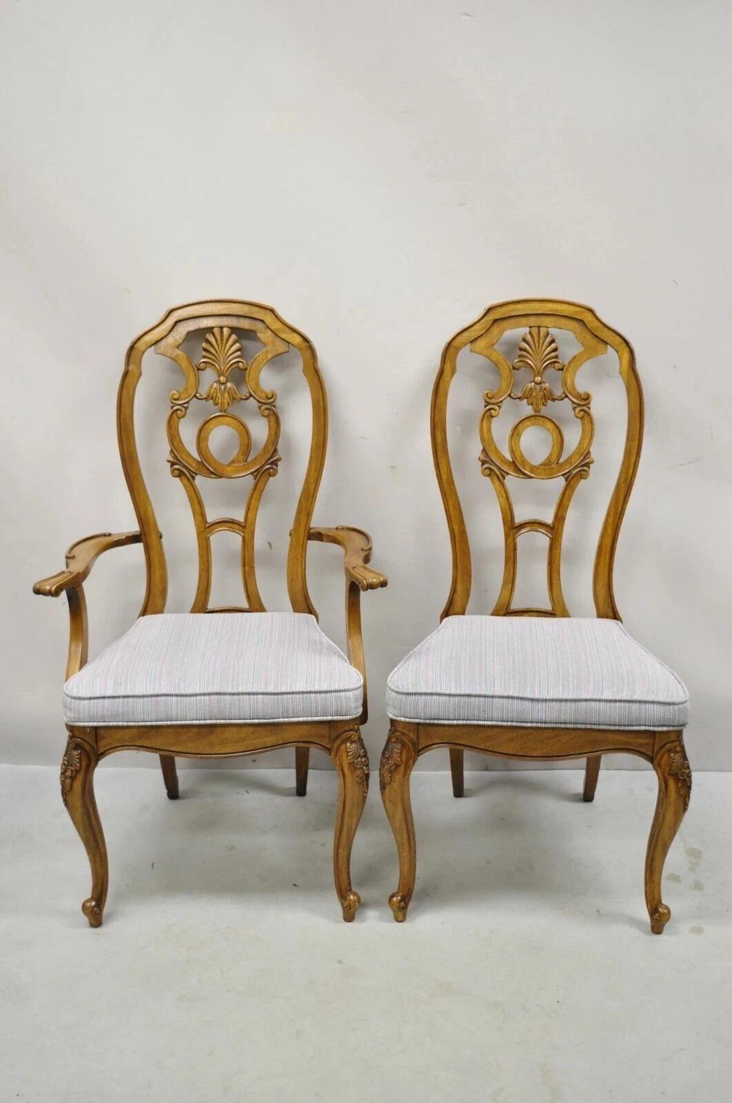 Chaises de salle à manger italiennes vintage baroque rococo en bois sculpté et ajouré - Lot de 6 en vente 3