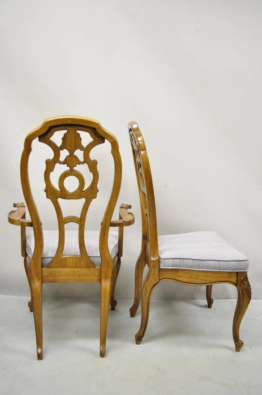 Chaises de salle à manger italiennes vintage baroque rococo en bois sculpté et ajouré - Lot de 6 en vente 2