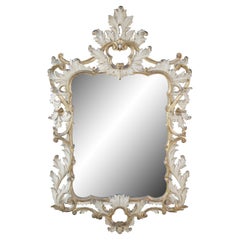 Vintage Italian Baroque Rococo Style Acanthus Foliate Over Mantel Wall Mirror