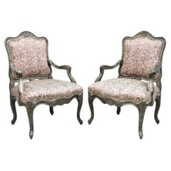 Vintage Italian Baroque Rococo Style Silver Leaf Gilt Lounge Arm Chairs - a Pair