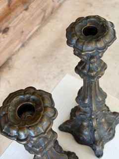 Vintage Italian Baroque-Style Bronze Candlestick Holders-Pair