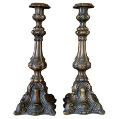 Coppia di portacandele in bronzo in stile barocco italiano vintage