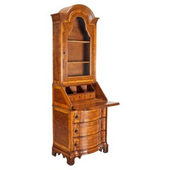 Vintage Italian Baroque Style Burl Veneer Secretary Bookcase, 20th Century