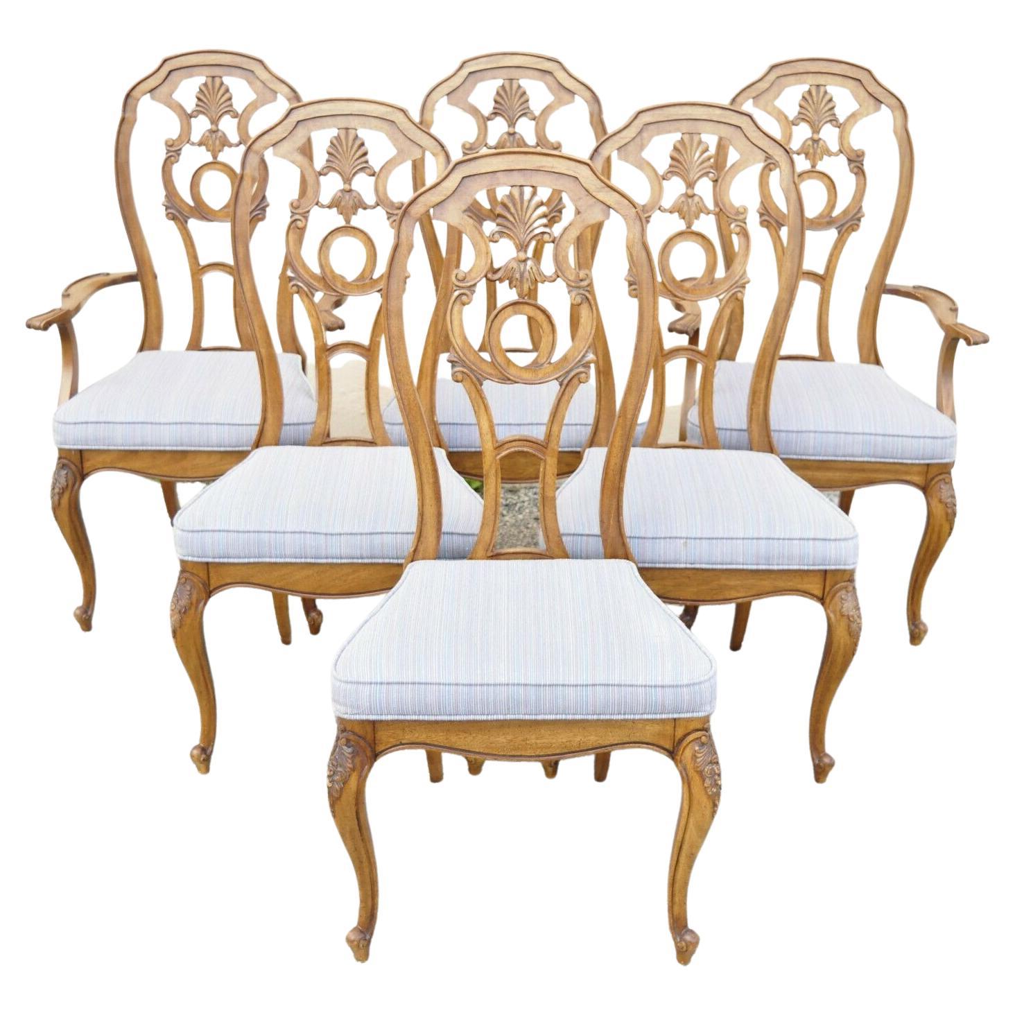 Vintage Italian Baroque Style Carved Wood Dining Chairs, Set of 6