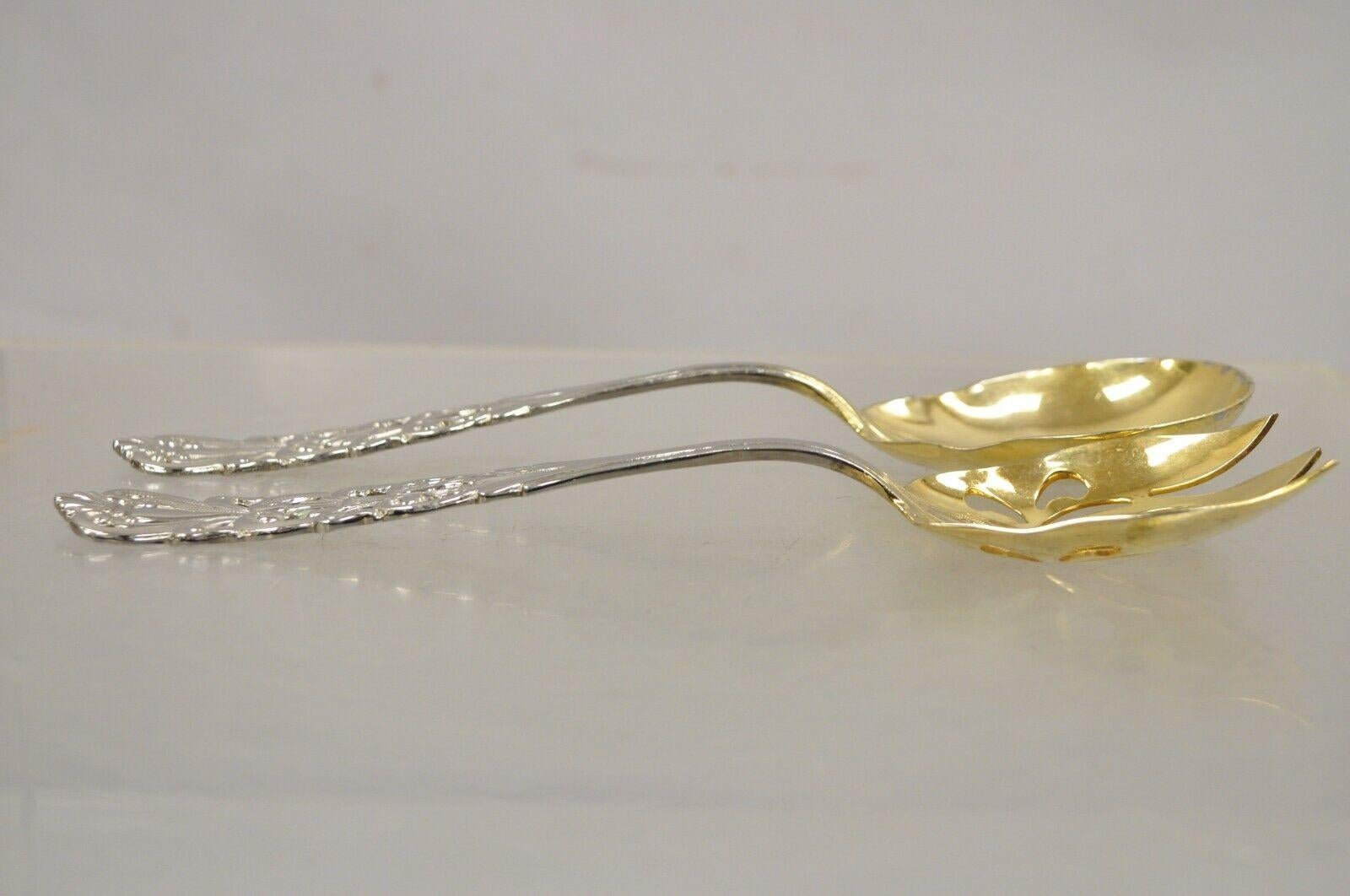Vintage Italian Baroque Style EPNS Silver & Gold Plated Serving Spoon and Fork S For Sale 5