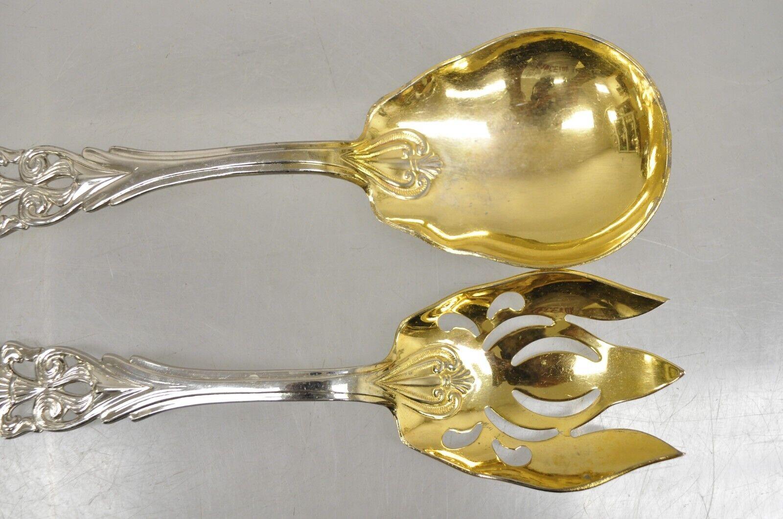 Silver Plate Vintage Italian Baroque Style EPNS Silver & Gold Plated Serving Spoon and Fork S For Sale