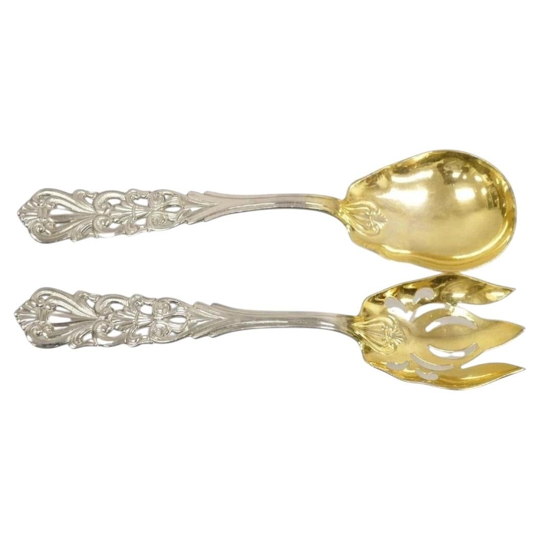 Vintage Italian Baroque Style EPNS Silver & Gold Plated Serving Spoon & Fork Set For Sale