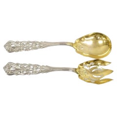 Vintage Italian Baroque Style EPNS Silver & Gold Plated Serving Spoon & Fork Set