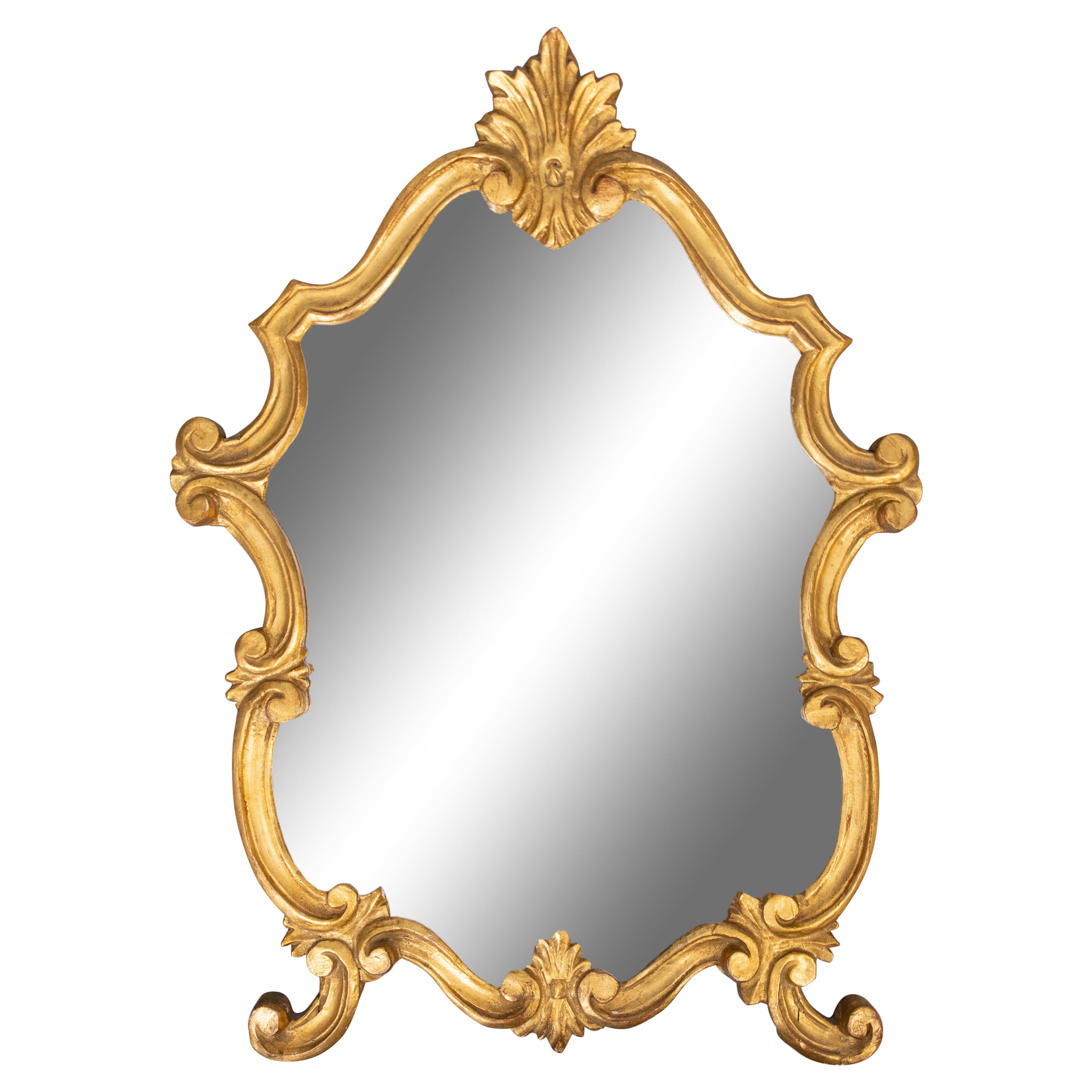Miroir italien vintage de style baroque en bois doré, vers 1950