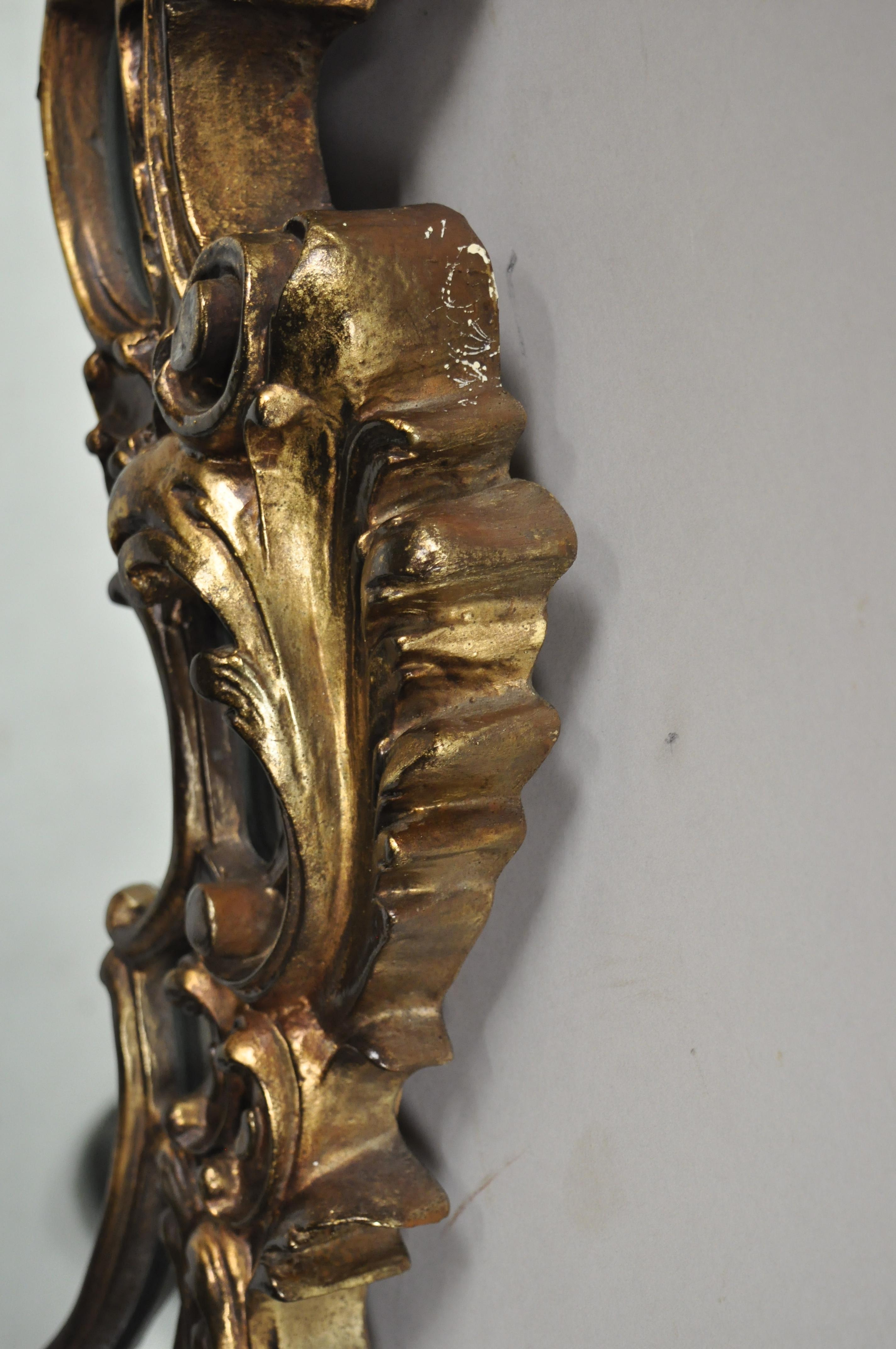 Vintage Italian Baroque Style Gold Hollywood Regency Large Sofa Wall Mirror In Good Condition For Sale In Philadelphia, PA