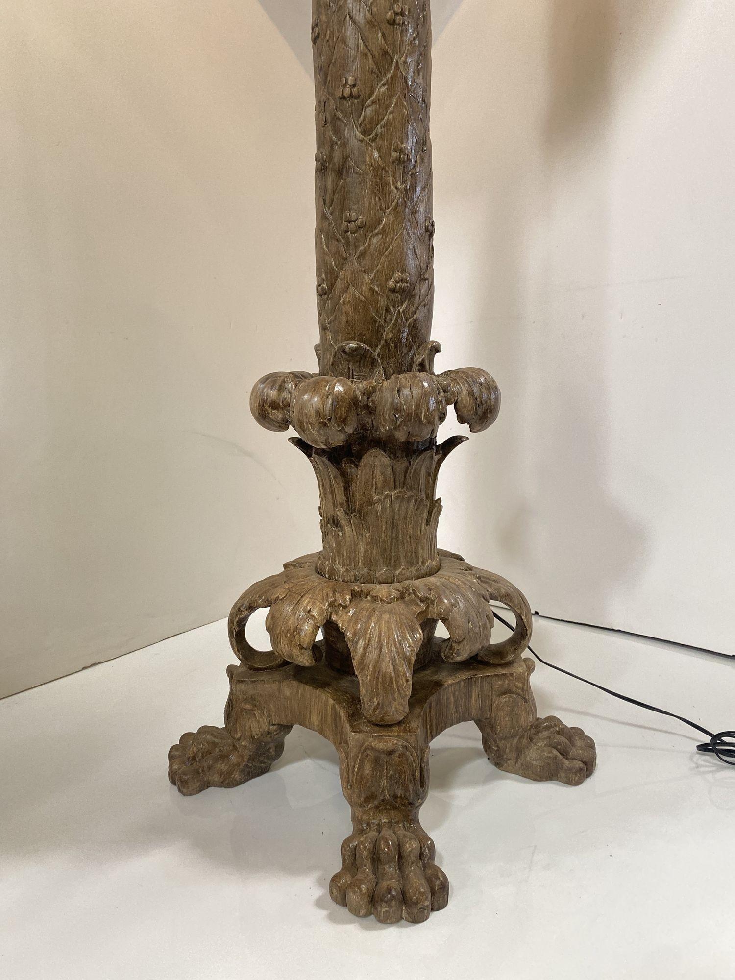 American Vintage Italian Baroque Style Hand Carved Wood Floor Lamp For Sale