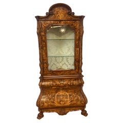 Vintage Italian Baroque Style Marquetry Inlay Carved Corner Display Cabinet
