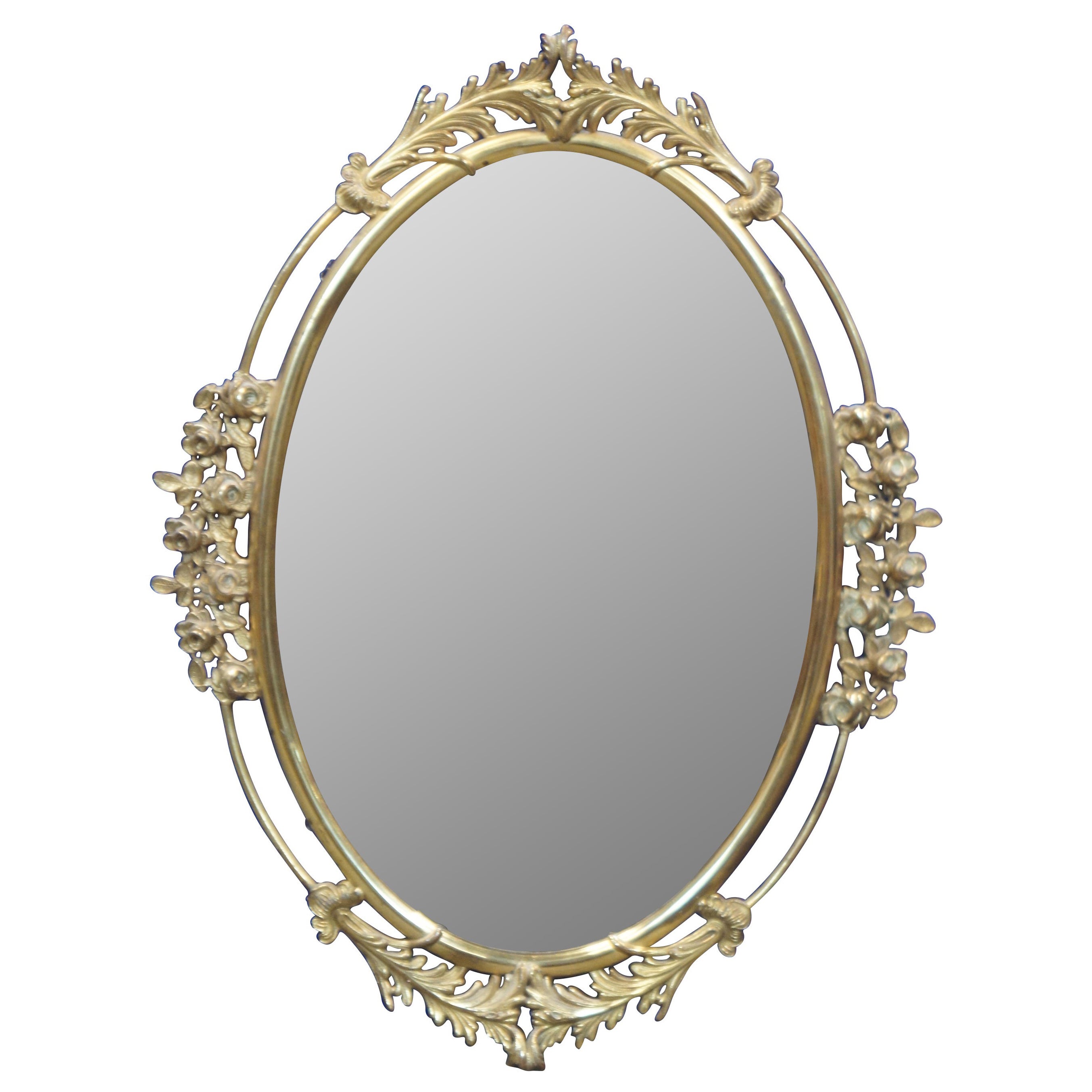 Miroir de coiffeuse mural de style baroque italien ovale orné de roses en vente