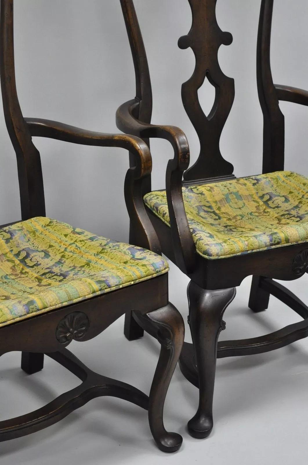 Tissu Paire de fauteuils de salle à manger à haut dossier de style rococo suédois baroque italien vintage en vente