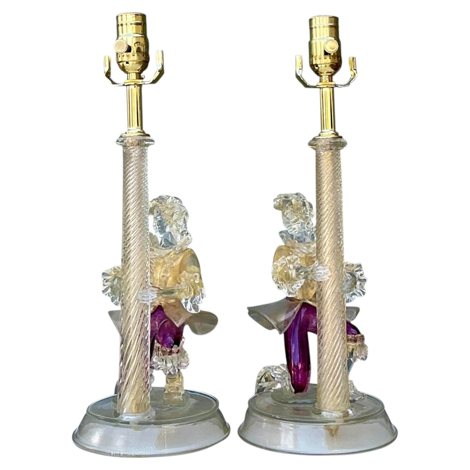 Vintage Italian Barovier and Toso Murano Glass Figurative Lamps